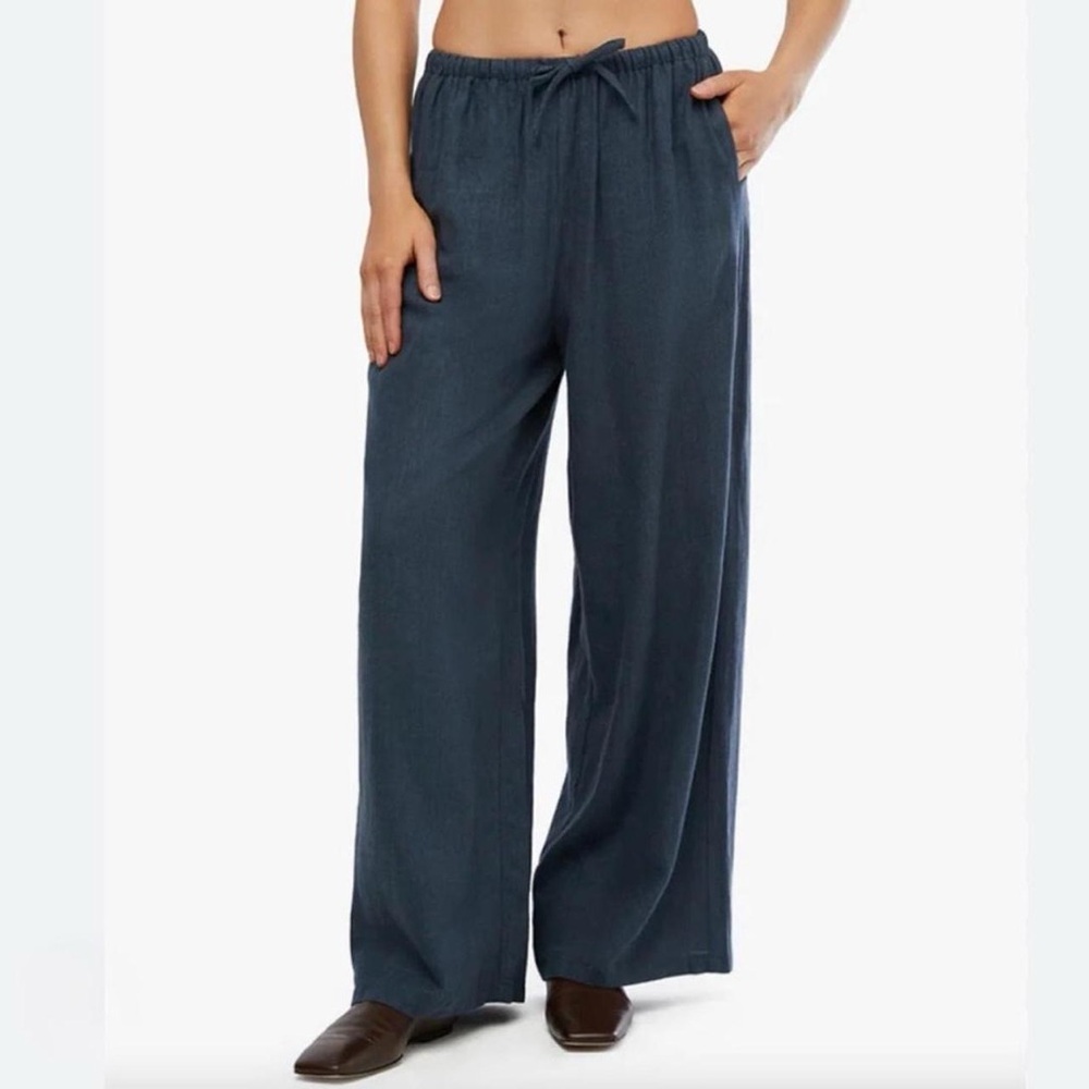 WeWoreWhat Navy Blue Wide-Leg Linen Pants